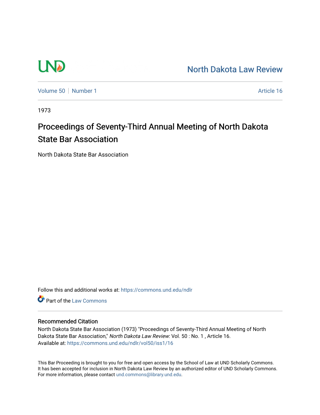 Proceedings of Seventy-Third Annual Meeting of North Dakota State Bar Association