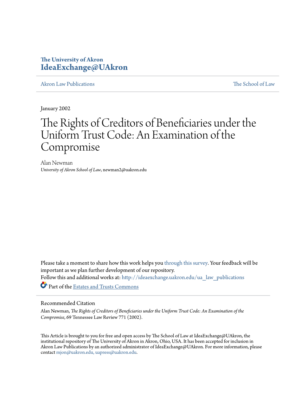 The Rights of Creditors of Beneficiaries Under the Uniform