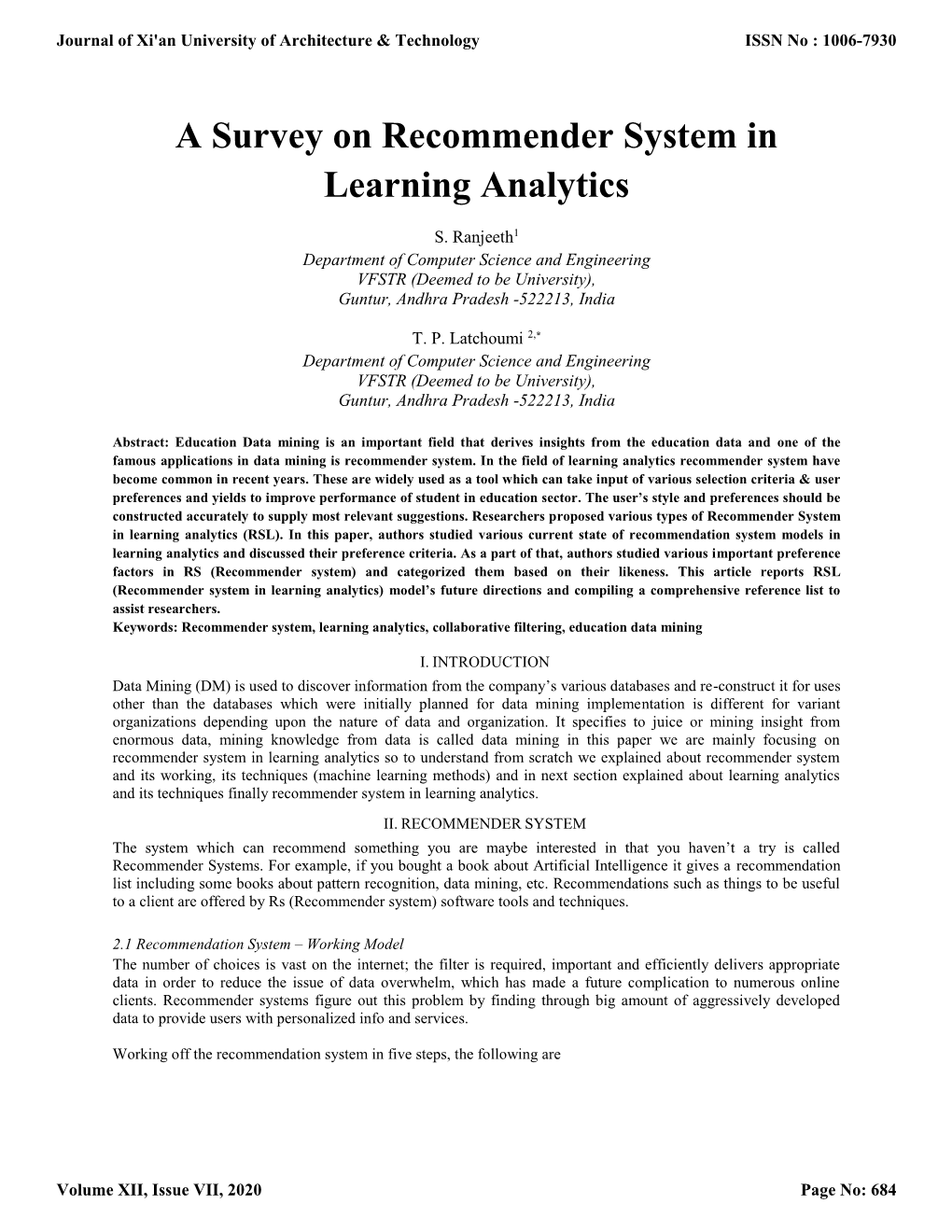 A Survey on Recommender System in Learning Analytics