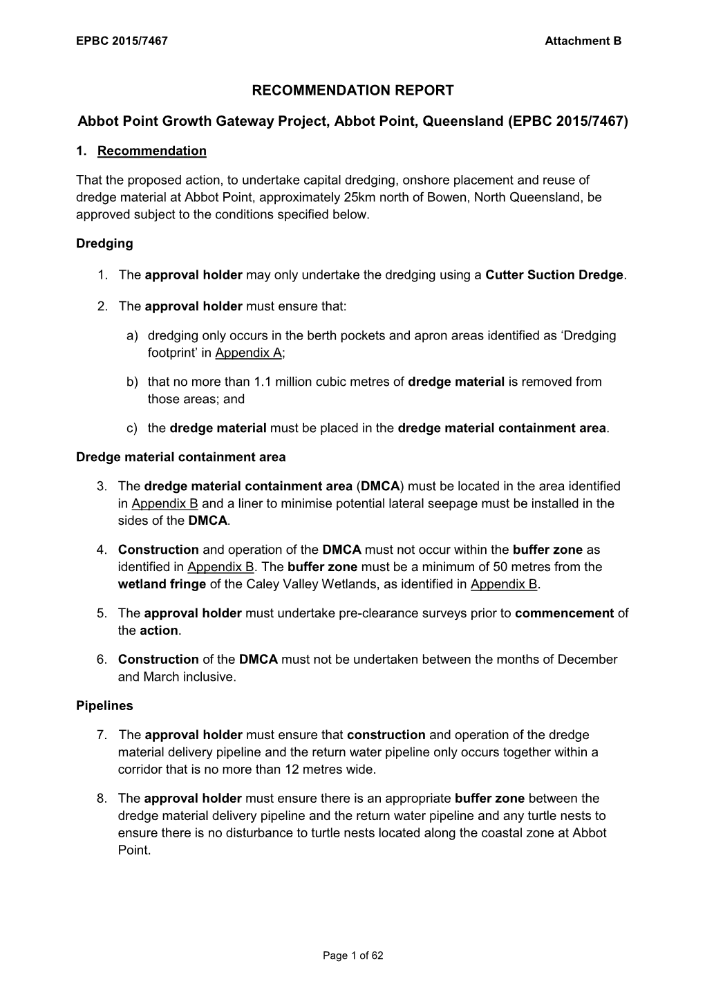 RECOMMENDATION REPORT Abbot Point Growth Gateway Project