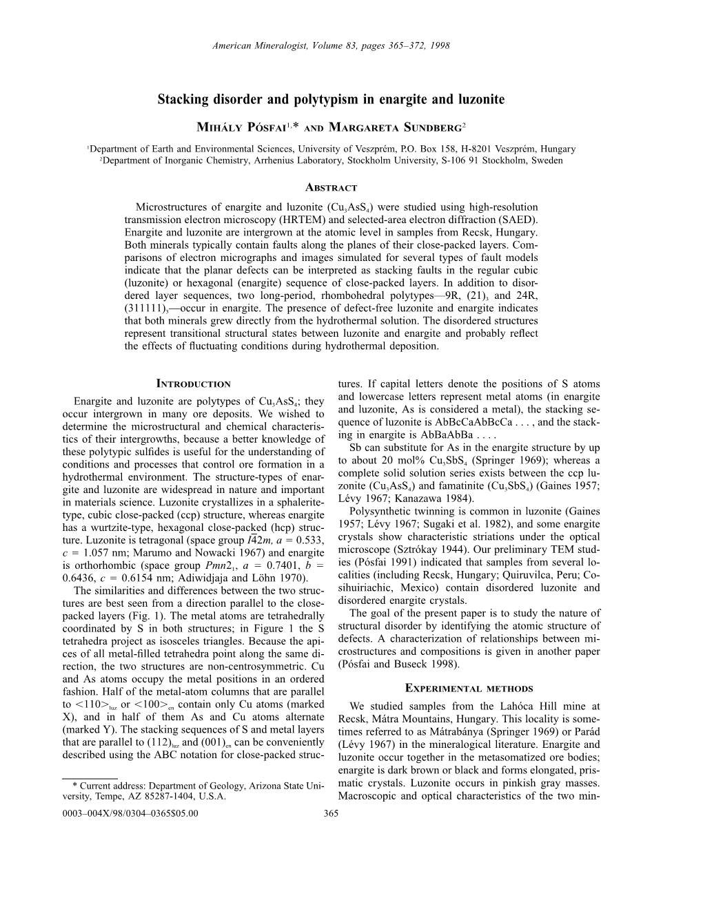 Stacking Disorder and Polytypism in Enargite and Luzonite