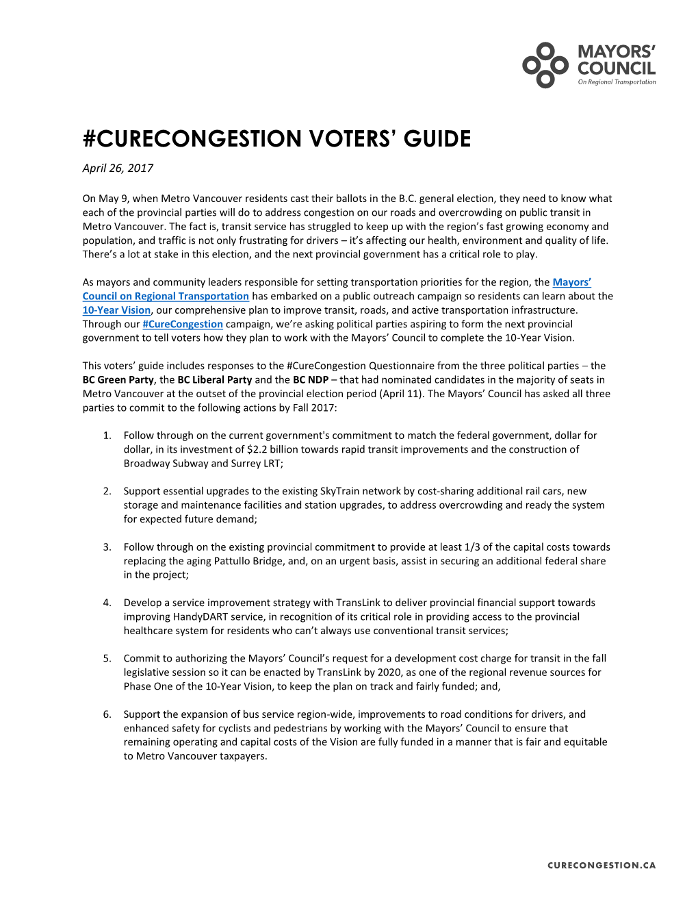 Curecongestion Voters' Guide