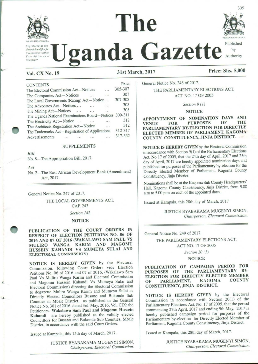 Uganda Gazette-.THE REPUBLI