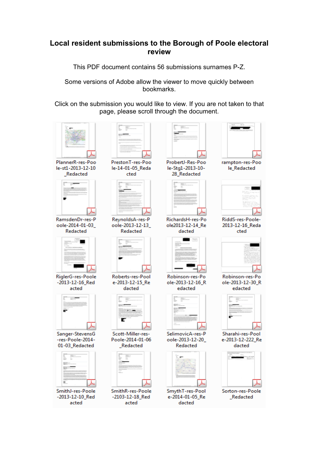 Local Resident Submissions to the Borough of Poole Electoral Review