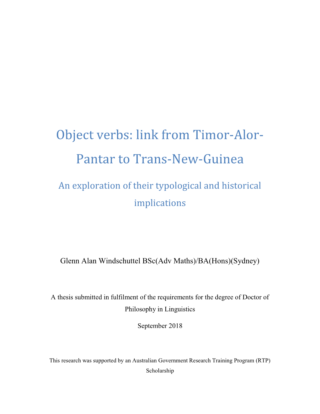 Object Verbs: Link from Timor-Alor- Pantar to Trans-New-Guinea