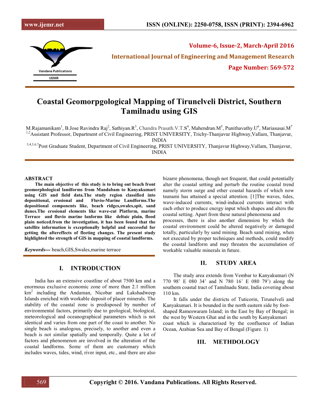 Coastal Geomorpgological Mapping of Tirunelveli District, Southern Tamilnadu Using GIS