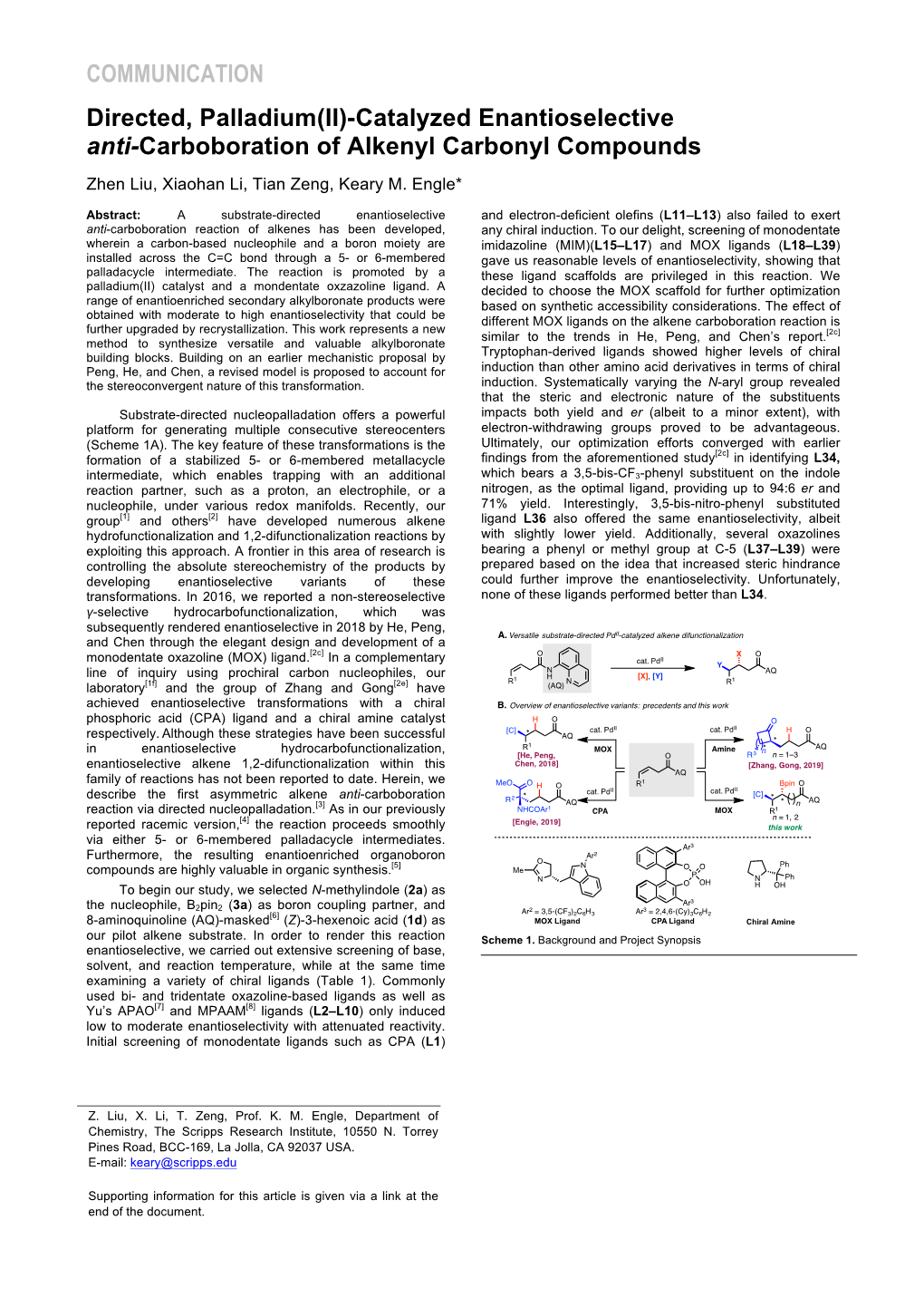 Catalyzed Enantioselective Anti-Carboboration of Alkenyl Carbonyl Compounds