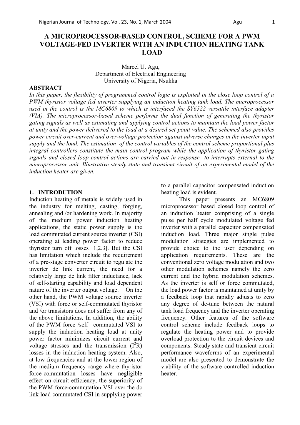 A Microprocessor-Based Control, Scheme for a Pwm Voltage-Fed Inverter with an Induction Heating Tank Load