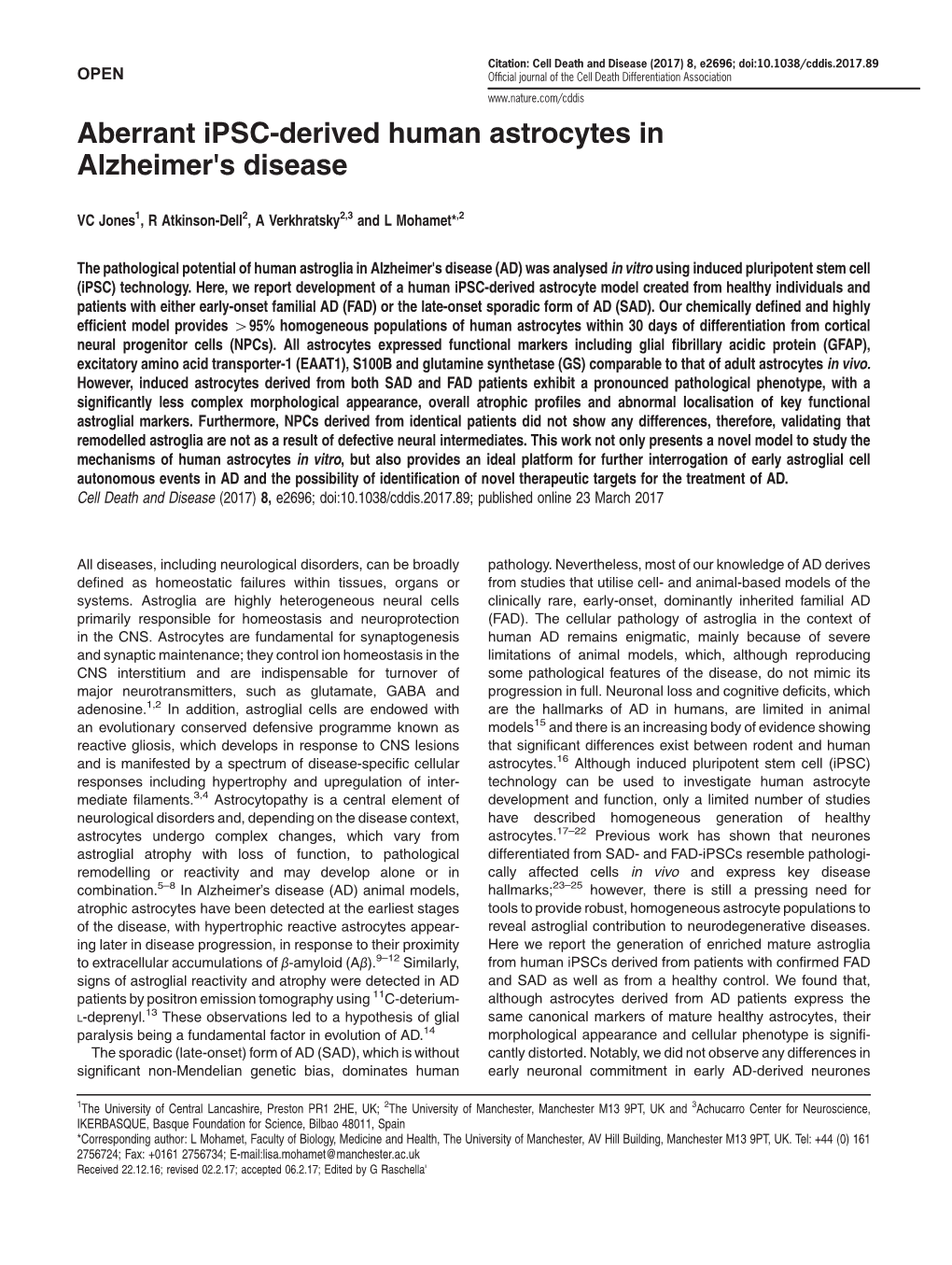 Aberrant Ipsc-Derived Human Astrocytes in Alzheimer's Disease