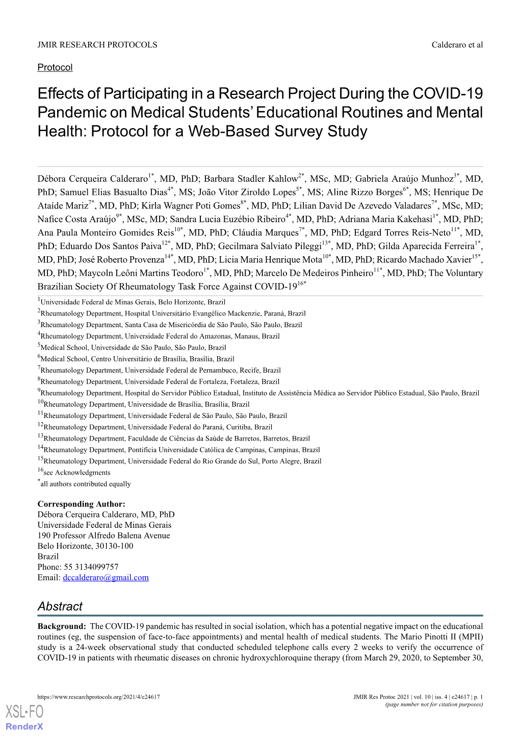 Effects of Participating in a Research Project During the COVID-19 Pandemic on Medical Students' Educational Routines and Mental Health: Protocol for a Web-Based Survey Study