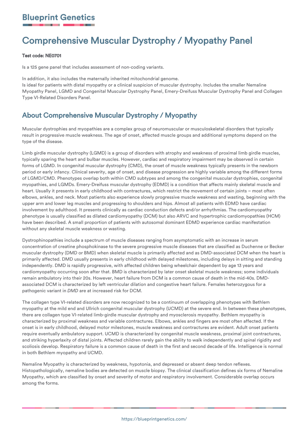 Blueprint Genetics Comprehensive Muscular Dystrophy / Myopathy Panel