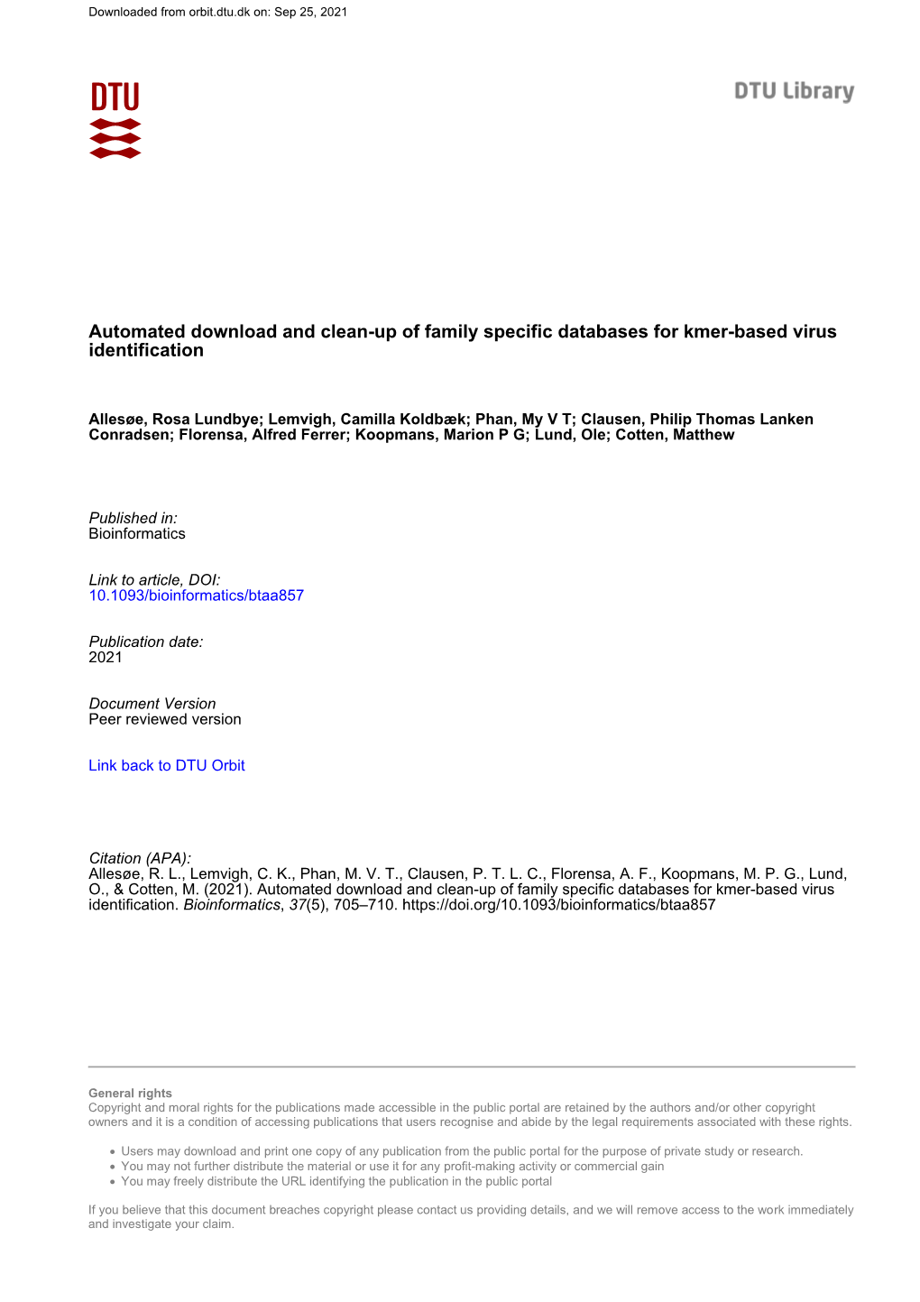 Automated Download and Clean-Up of Family Specific Databases for Kmer-Based Virus Identification