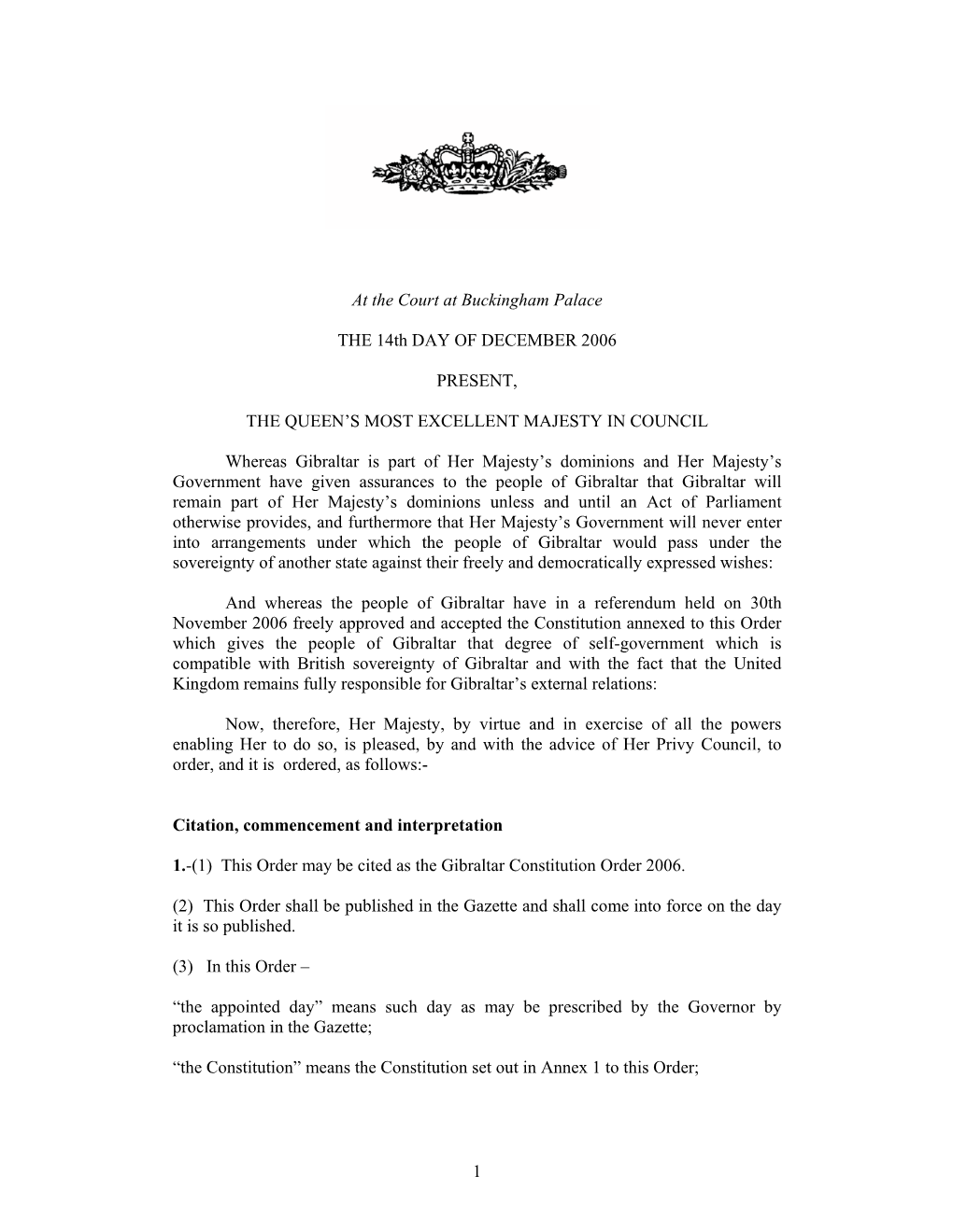 Gibraltar Constitution Order 2006