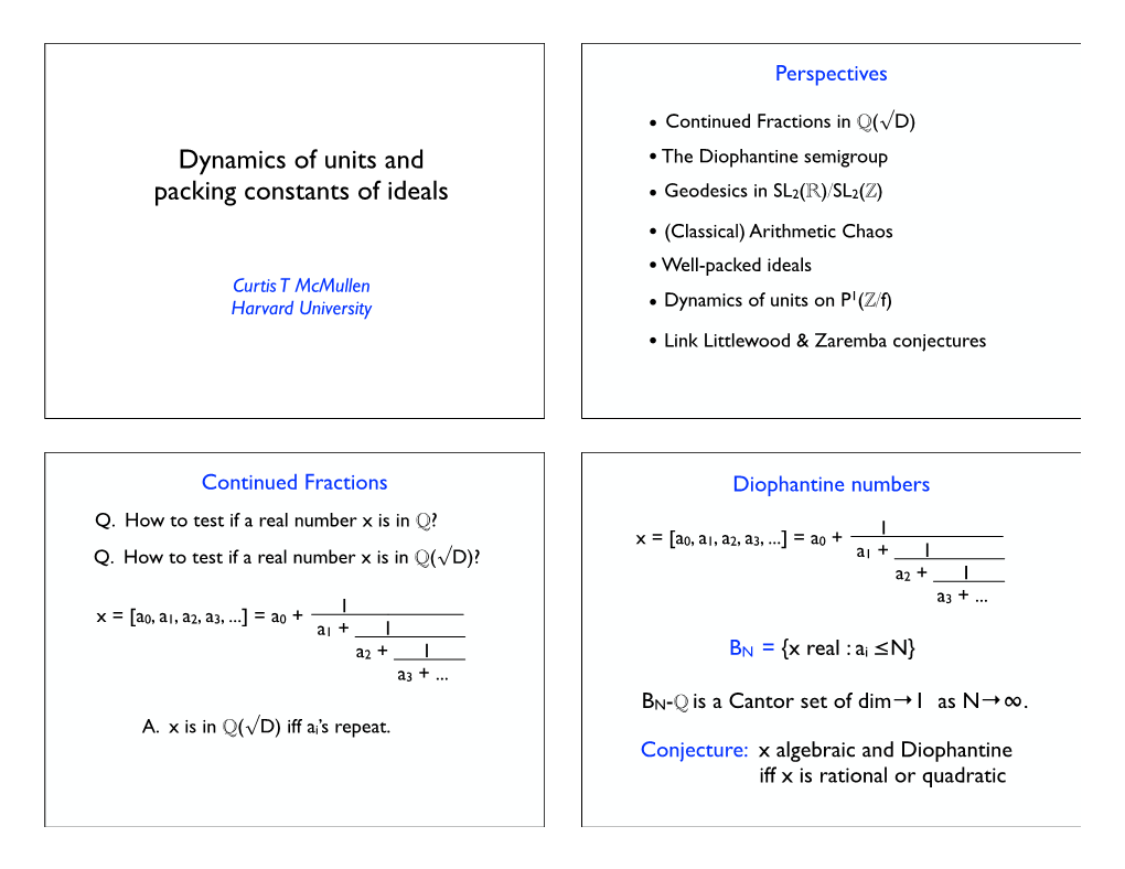 Dynamics of Units and Packing Constants of Ideals