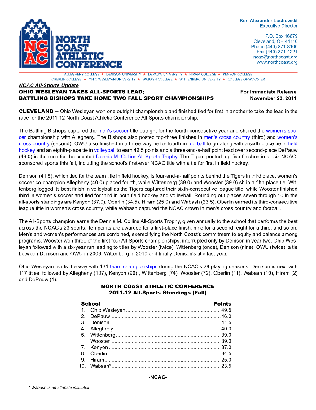 2011-12 All-Sports Standings (Fall)