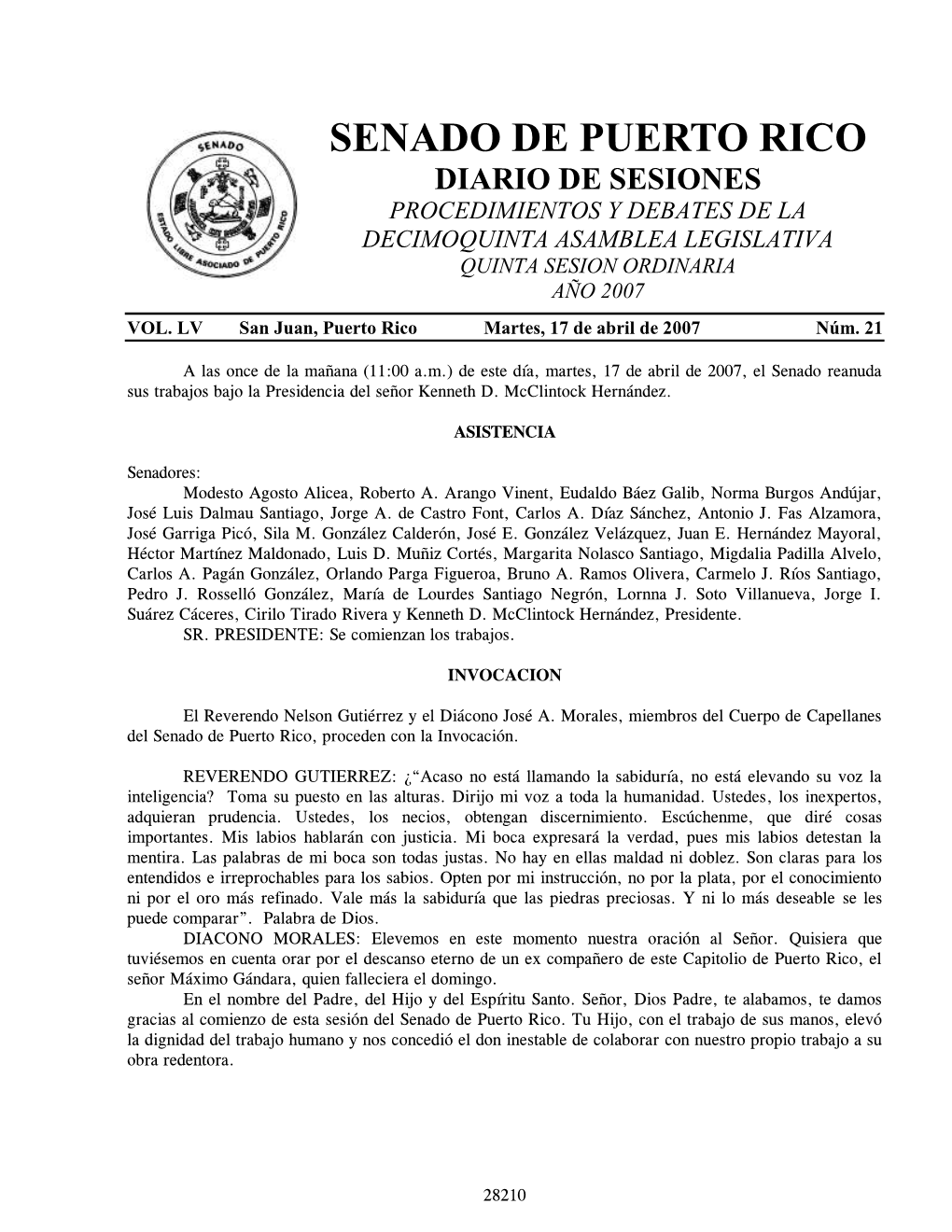 Diario De Sesiones Procedimientos Y Debates De La Decimoquinta Asamblea Legislativa Quinta Sesion Ordinaria Año 2007 Vol
