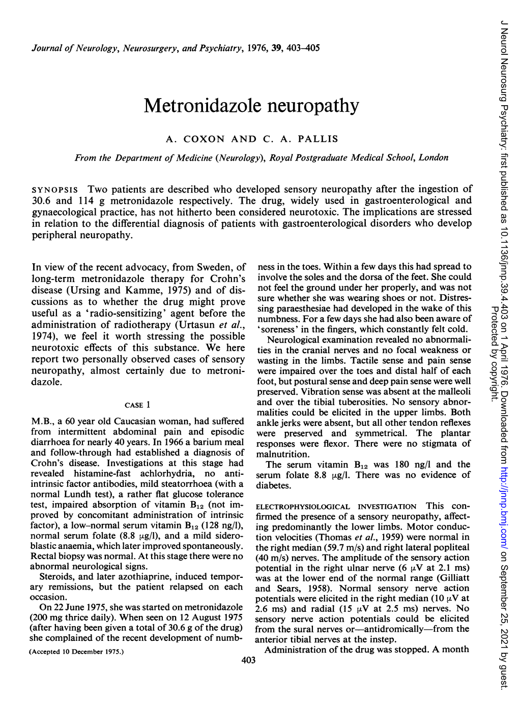 Metronidazole Neuropathy