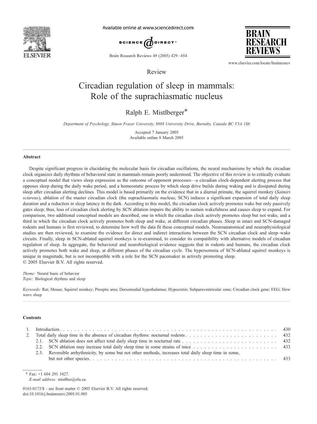 Role of the Suprachiasmatic Nucleus