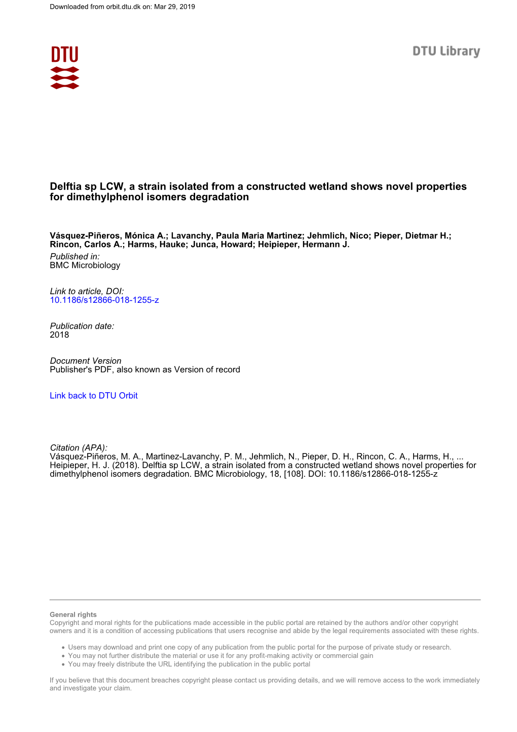 Delftia Sp. LCW, a Strain Isolated from a Constructed Wetland Shows Novel Properties for Dimethylphenol Isomers Degradation Mónica A