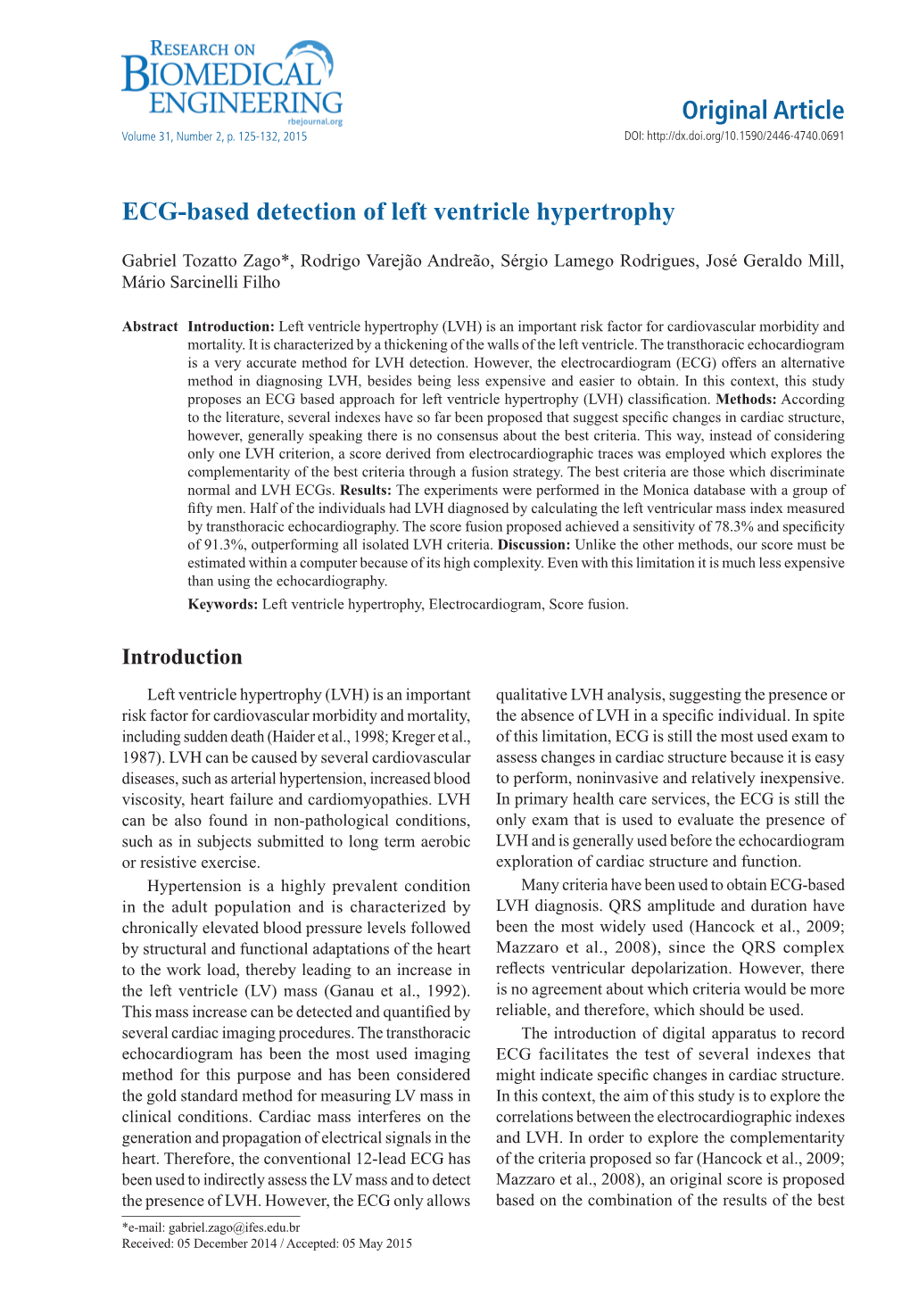 Original Article ECG-Based Detection of Left Ventricle Hypertrophy