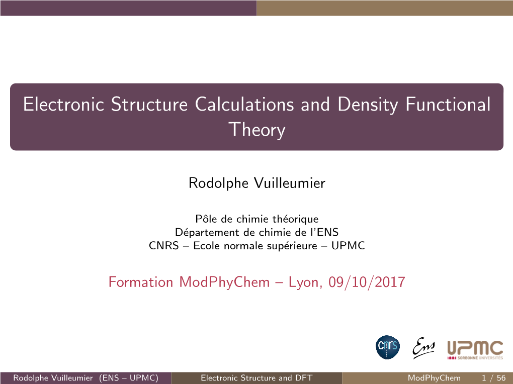 Electronic Structure Calculations and Density Functional Theory