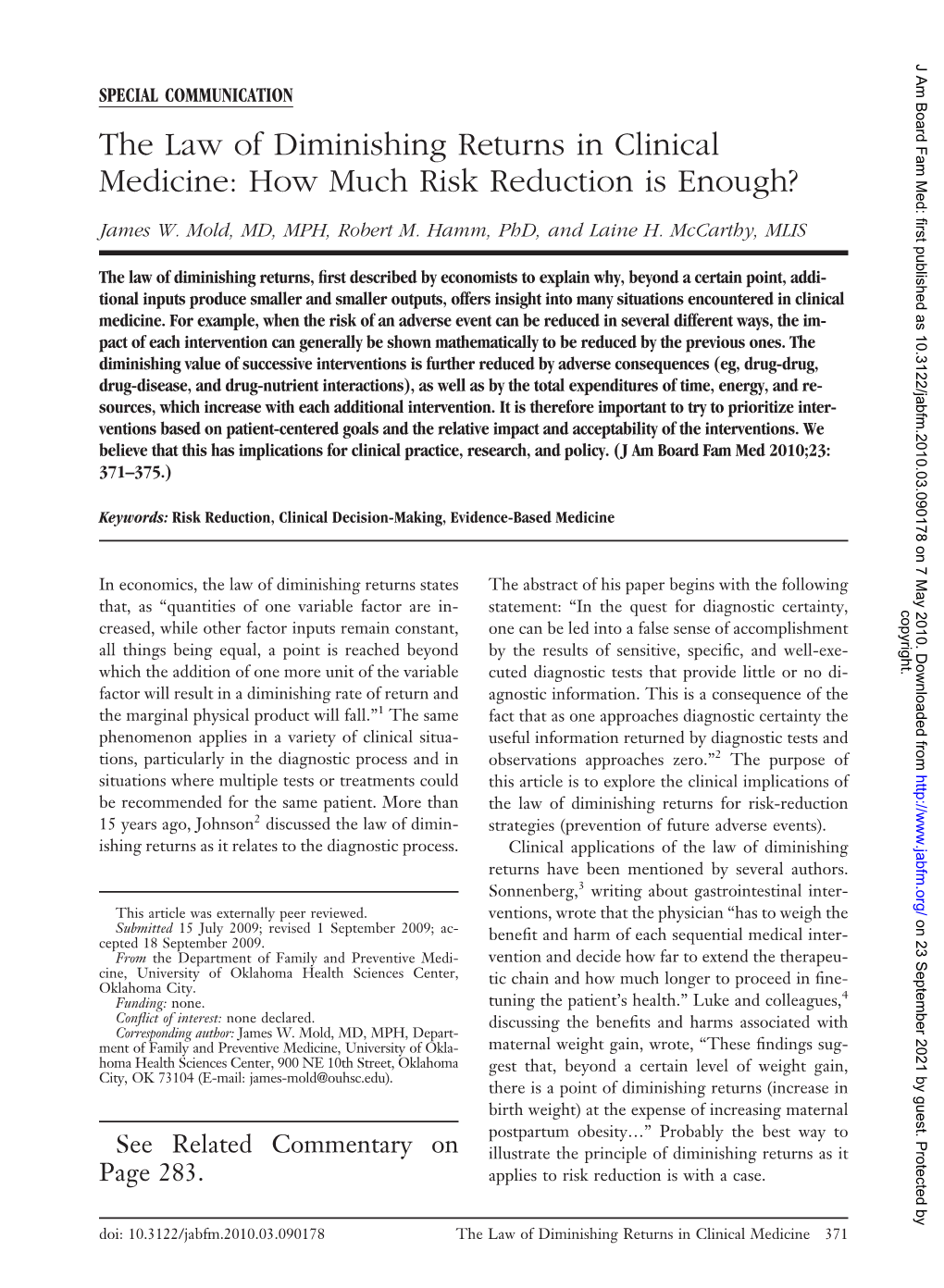 The Law of Diminishing Returns in Clinical Medicine: How Much Risk Reduction Is Enough?