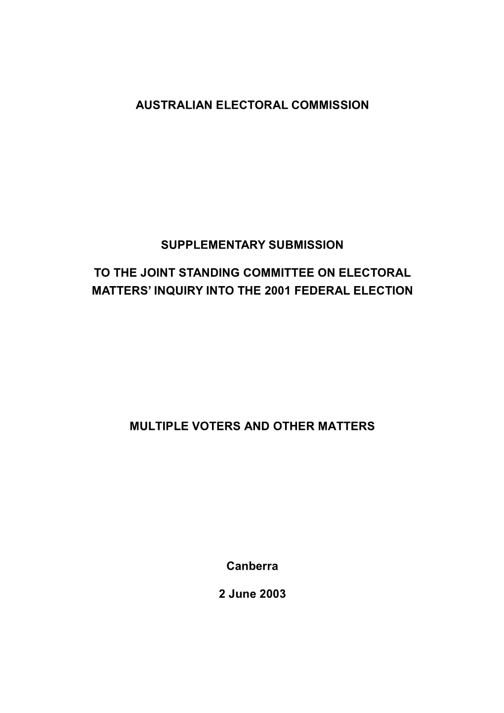 Australian Electoral Commission Supplementary