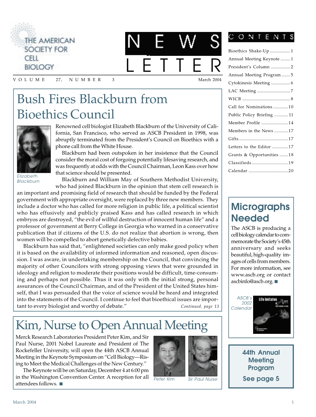 March 2004 ASCB Newsletter