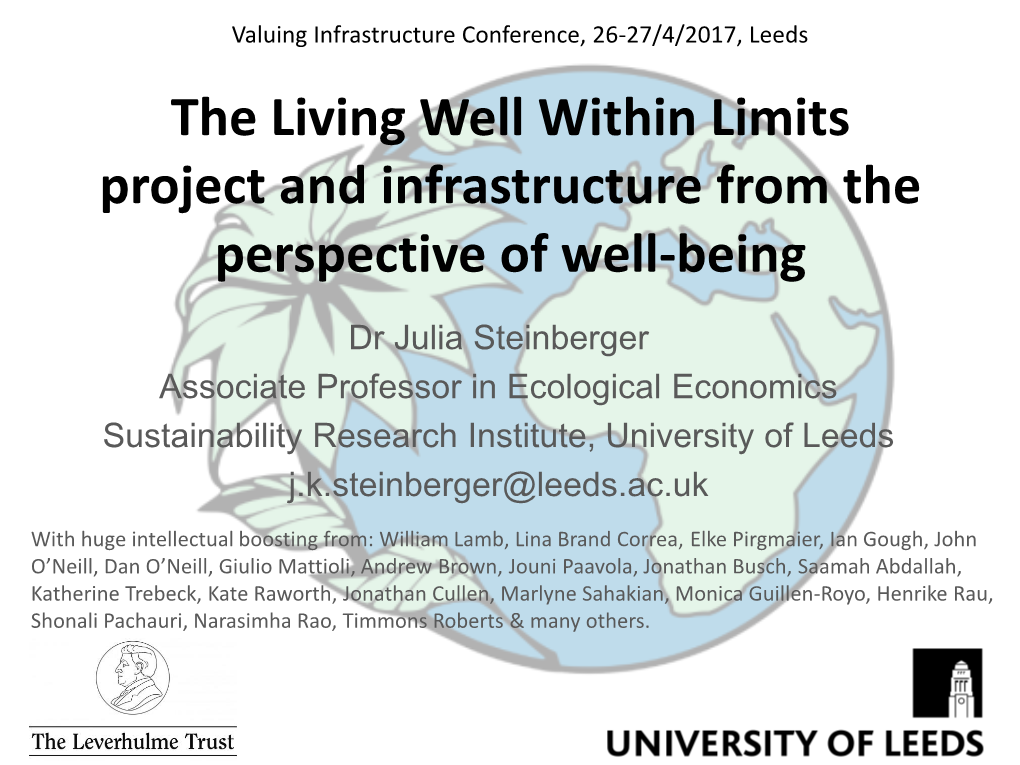 The Living Well Within Limits Project and Infrastructure from the Perspective of Well-Being