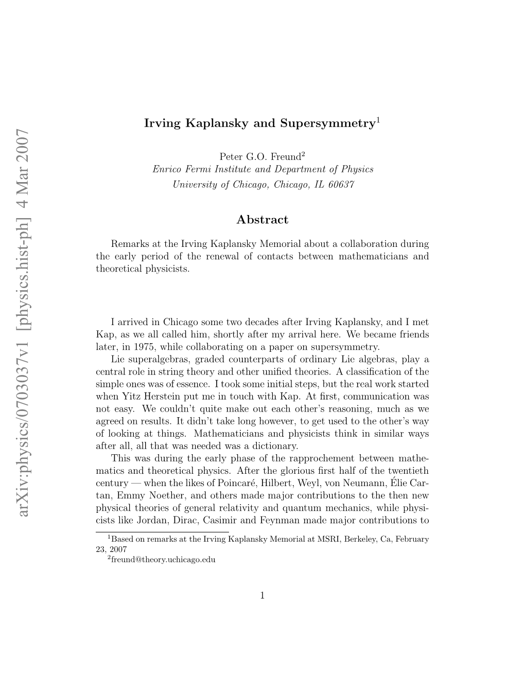 Irving Kaplansky and Supersymmetry