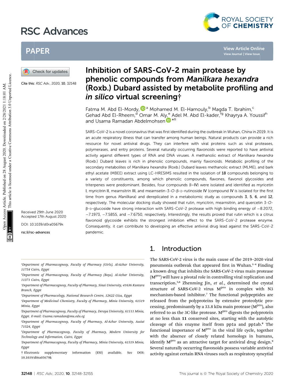 Inhibition of SARS-Cov-2 Main Protease by Phenolic Compounds