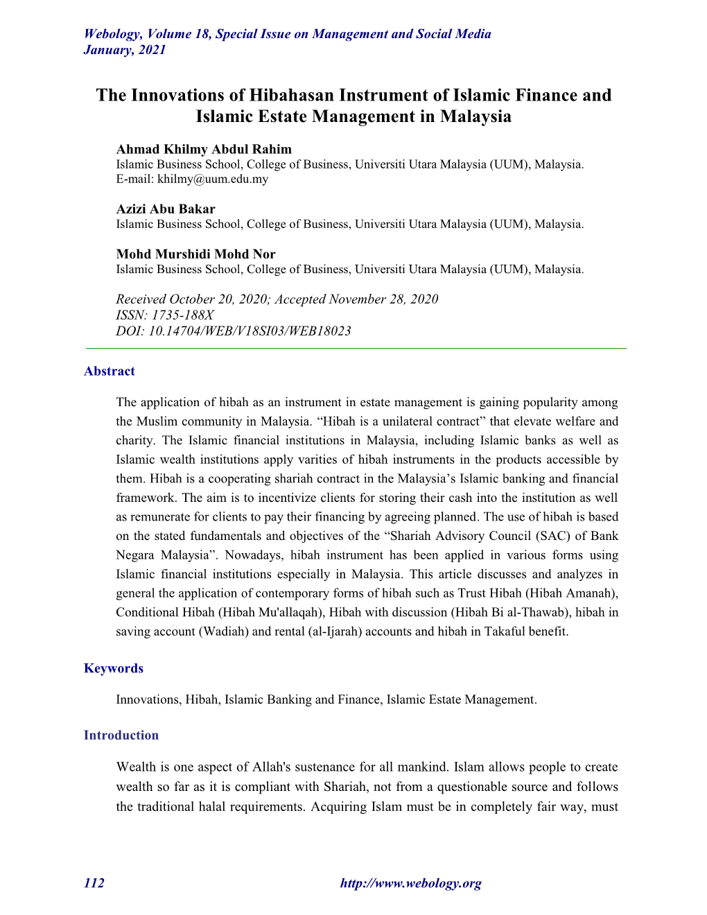 The Innovations of Hibahasan Instrument of Islamic Finance and Islamic Estate Management in Malaysia