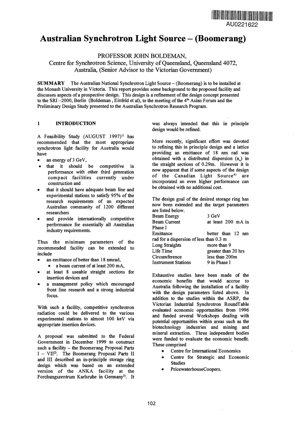 Australian Synchrotron Light Source - (Boomerang)