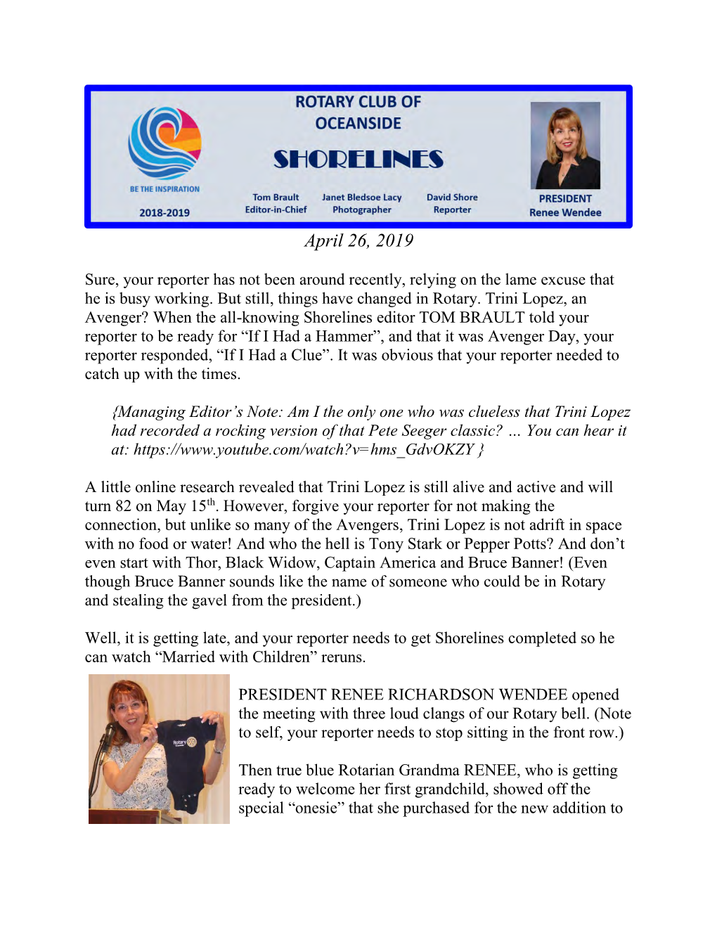 Shorelines April 26, 2019