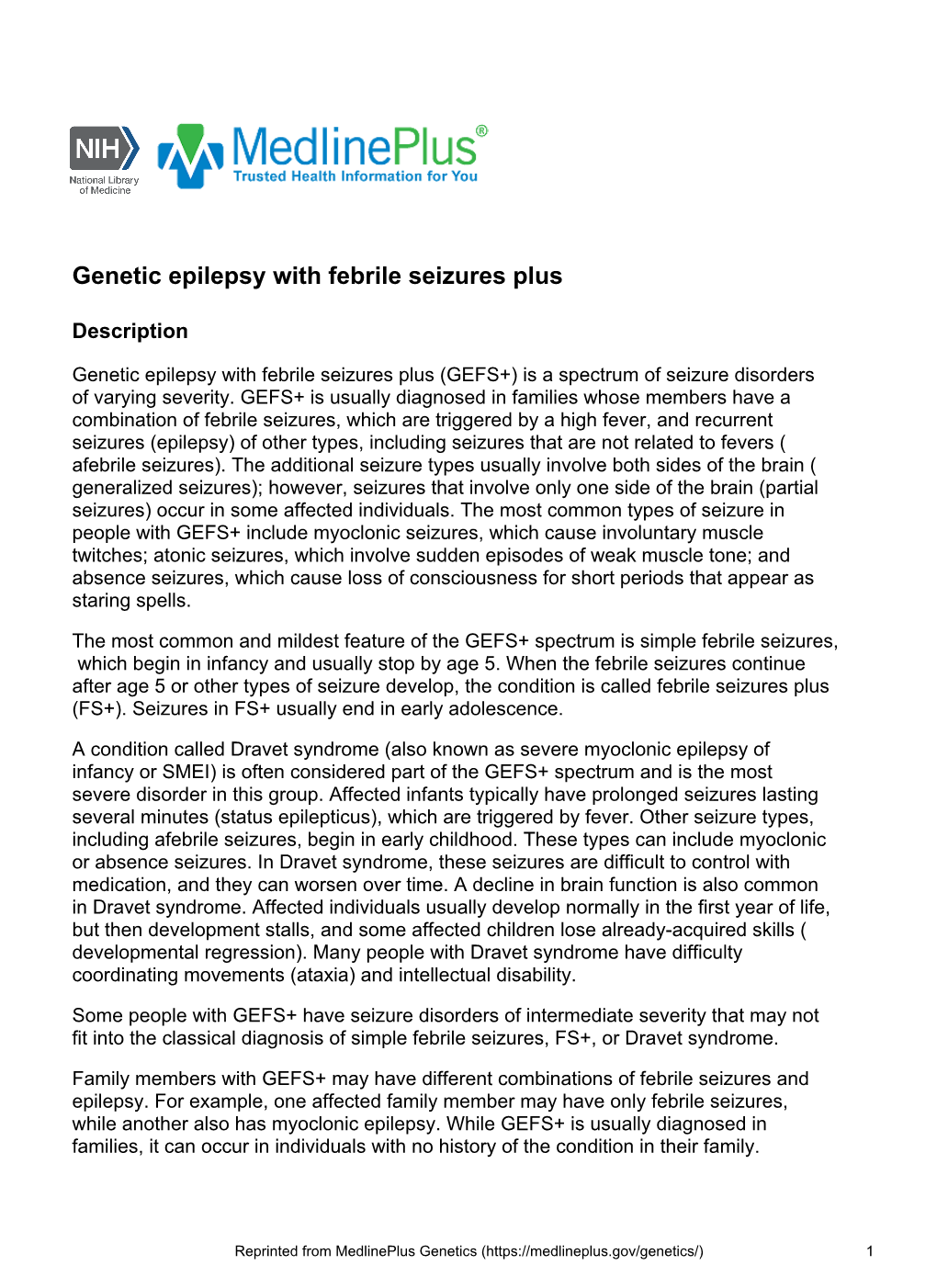 Genetic Epilepsy with Febrile Seizures Plus