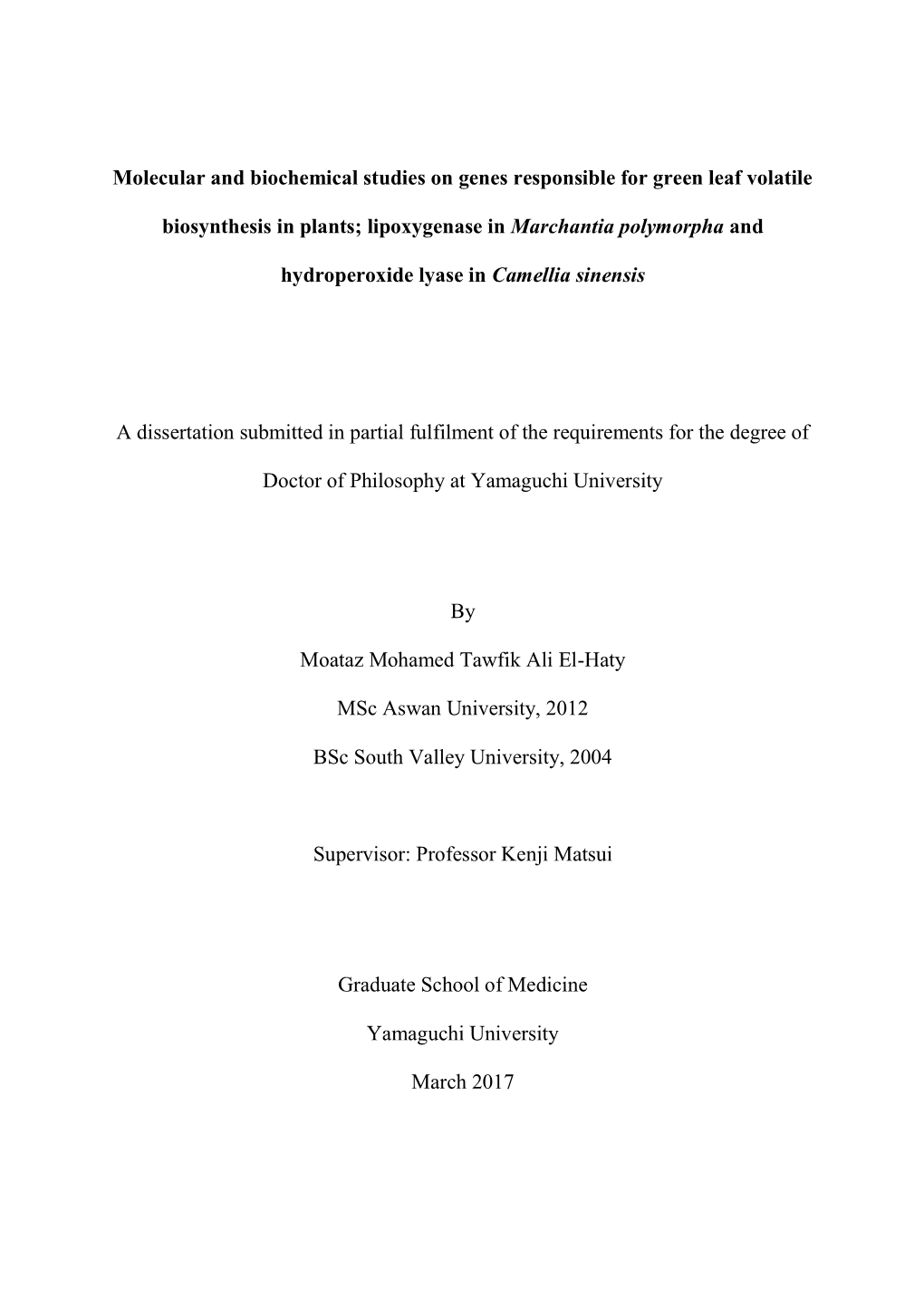 Lipoxygenase in Marchantia Polymorpha And