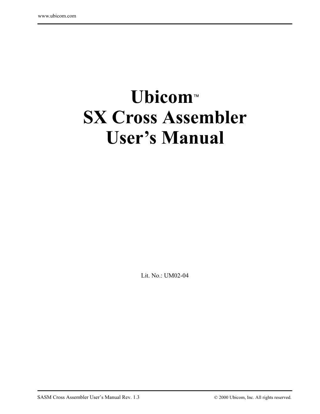 Ubicom™ SX Cross Assembler User's Manual