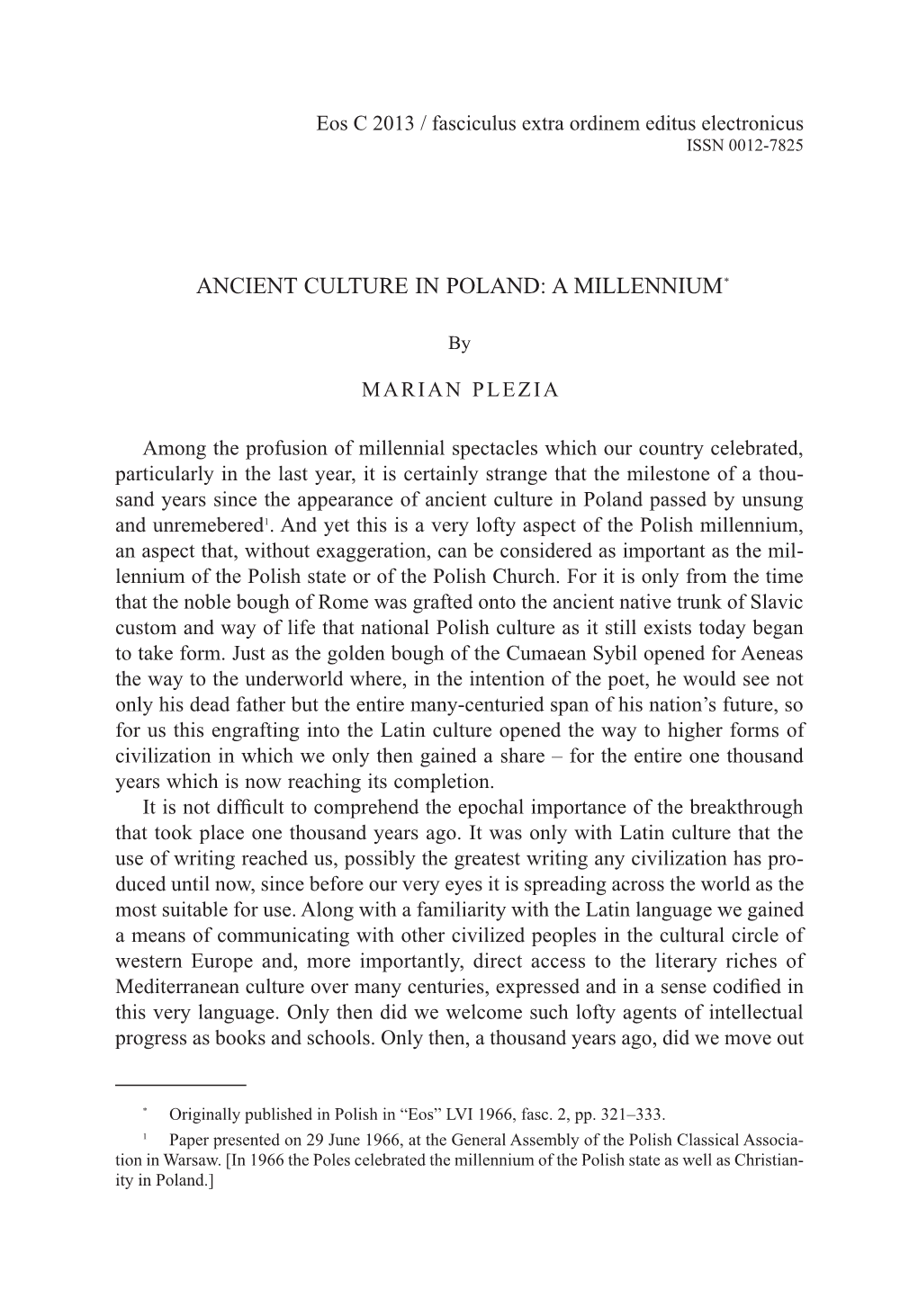 Marian Plezia , Ancient Culture in Poland: a Millennium, P. 287–299