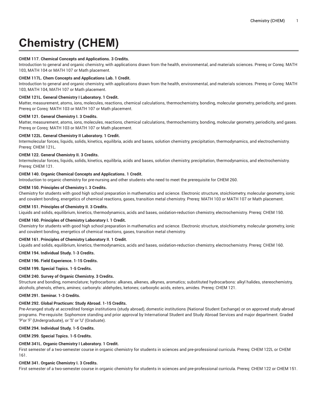Chemistry (CHEM) 1