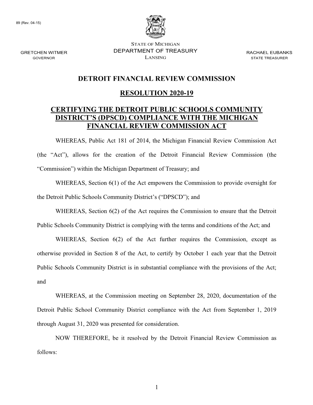 FRC DPSCD Resolution 2020-19