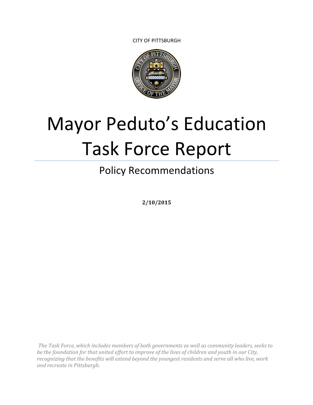 Mayor Peduto's Education Task Force Report