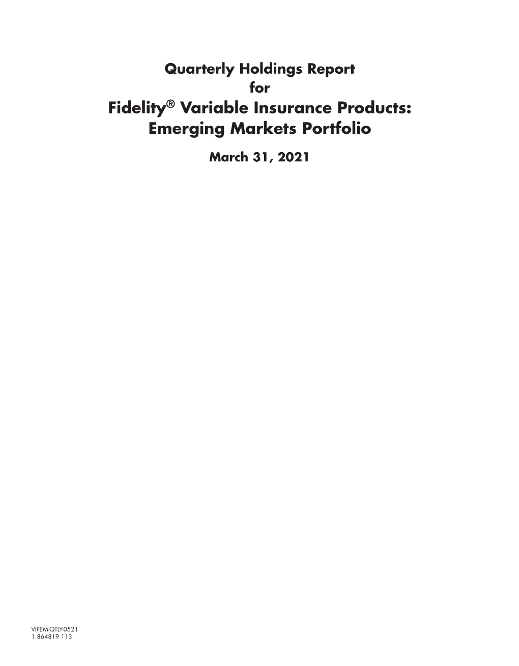 Fidelity® Variable Insurance Products: Emerging Markets Portfolio