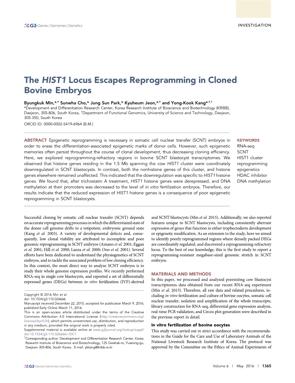 The HIST1 Locus Escapes Reprogramming in Cloned Bovine Embryos