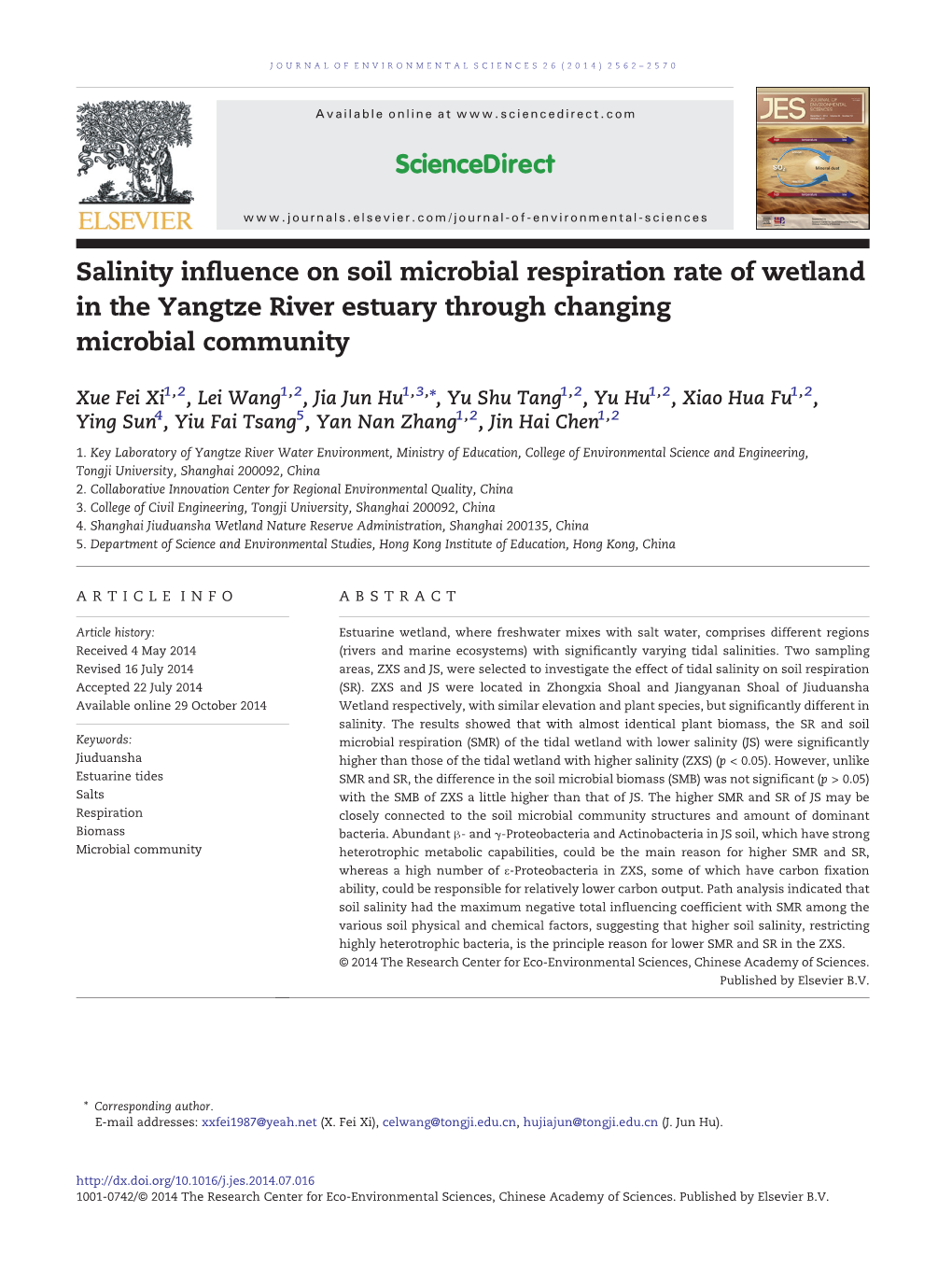 Salinity Influence on Soil Microbial Respiration Rate of Wetland in the Yangtze River Estuary Through Changing Microbial Community