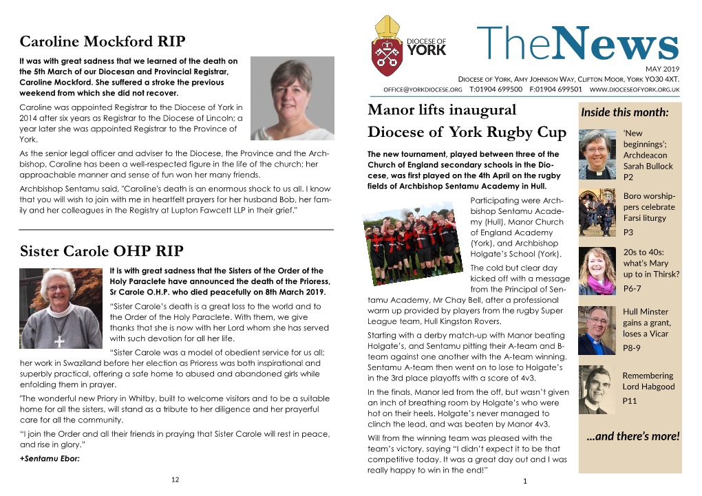 Thenews the 5Th March of Our Diocesan and Provincial Registrar, MAY 2019 Caroline Mockford