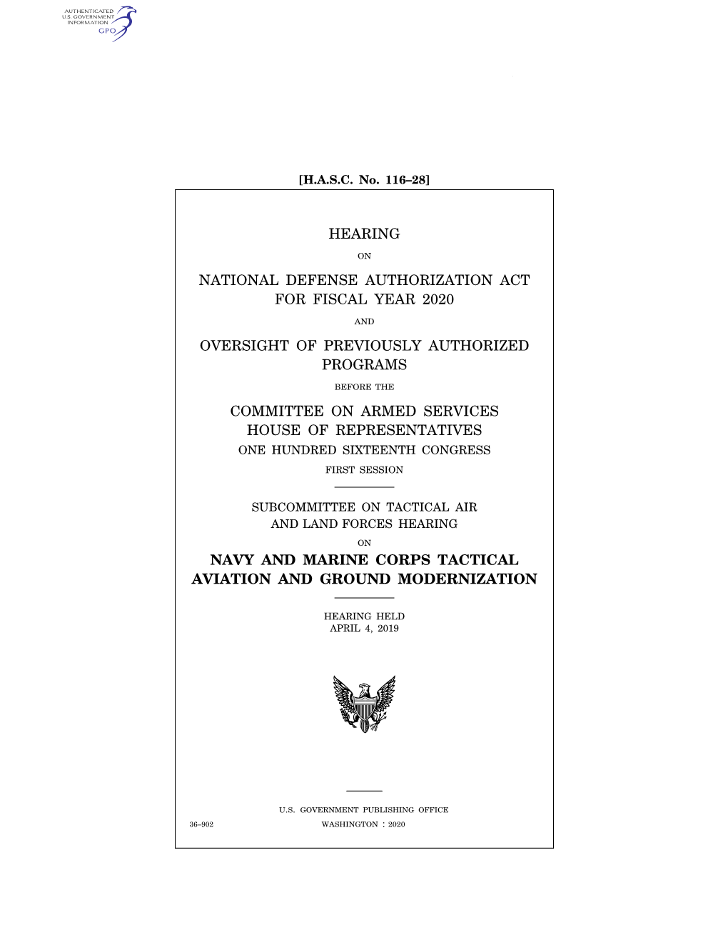 Hearing National Defense Authorization Act For