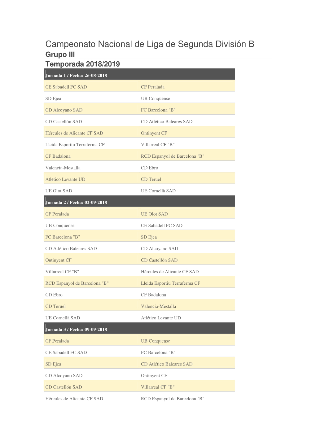 Campeonato Nacional De Liga De Segunda División B Grupo III Temporada 2018/2019 Jornada 1 / Fecha: 26-08-2018