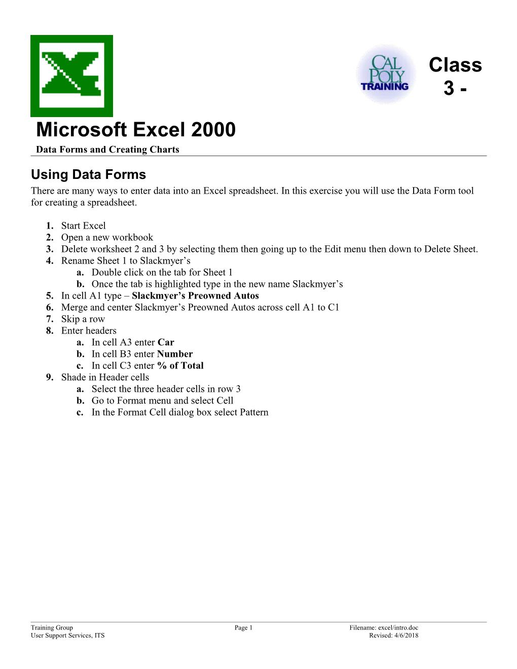 Data Forms and Creating Charts