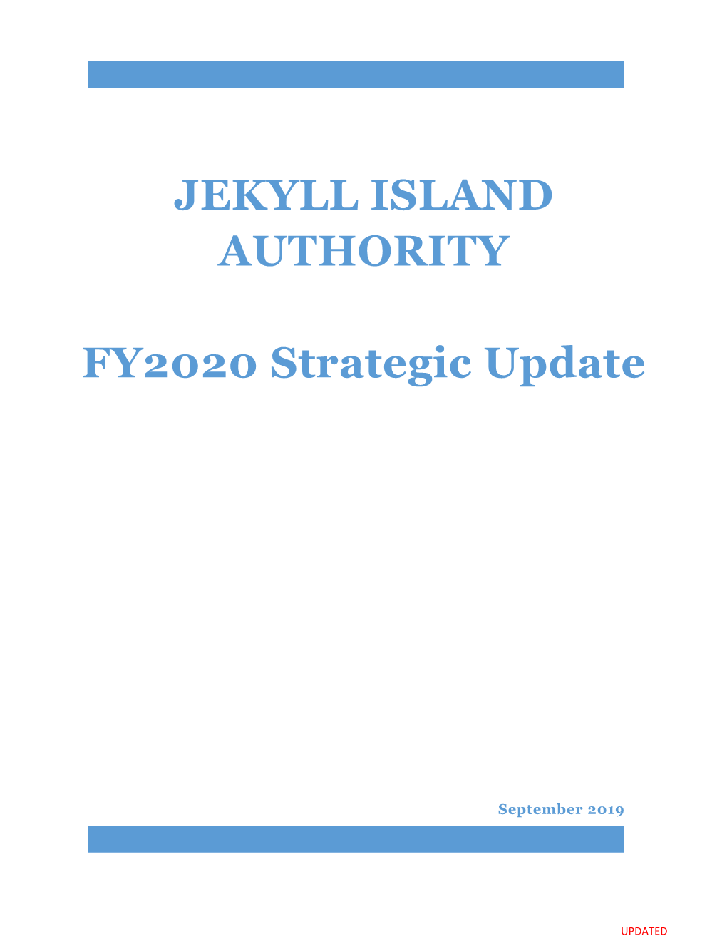 JEKYLL ISLAND AUTHORITY FY2020 Strategic Update