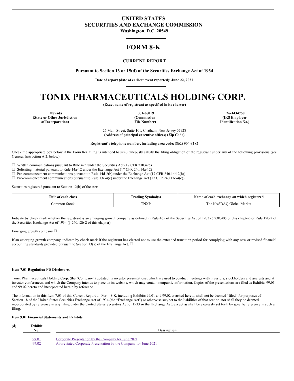 Tonix Pharmaceuticals Holding Corp. (TNXP)